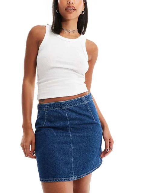 Calvin Klein Jeans Mid Rise A Line Darted Mini Skirt In Mid Wash For Women Denim Medium