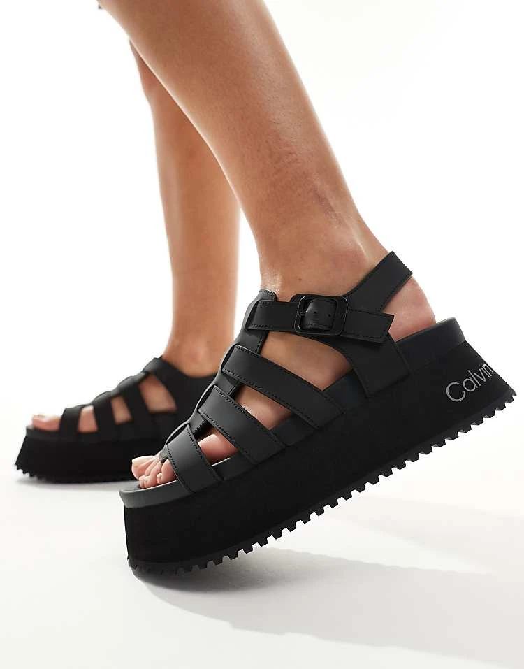 Calvin Klein Jeans Platform Gladiator Sandals In Black For Women Triple Black 1 Calvin Klein Jeans Platform Gladiator Sandals In Black For Women Triple Black