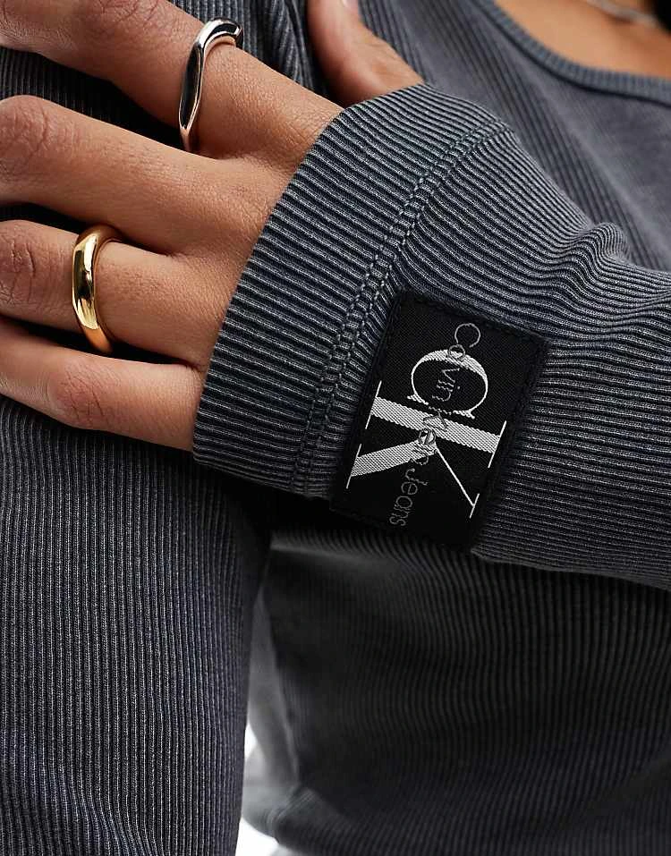 Calvin Klein Jeans Rib Cardigan In Washed Black For Women 3 Calvin Klein Jeans Rib Cardigan In Washed Black For Women - Image 3