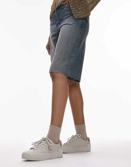 Calvin Klein Jeans Flatform Trainers In Eggshell & Dusty Rose For Women Eggshell/dusty Rose