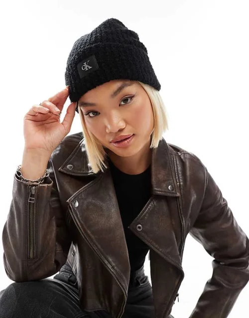 Calvin Klein Jeans Hardware Beanie In Black For Women