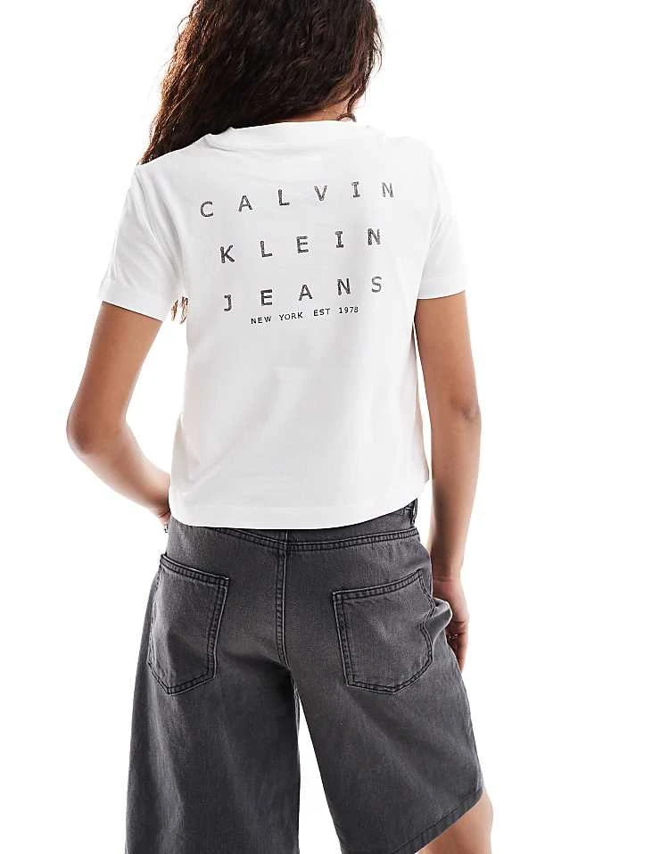 Calvin Klein Jeans Back Print Baby Tee In White For Women Bright White 1 Calvin Klein Jeans Back Print Baby Tee In White For Women Bright White