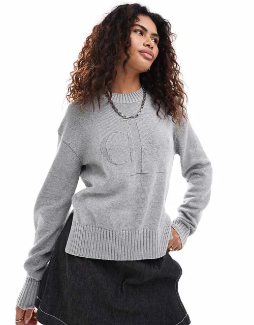 Home 42 Calvin Klein Jeans Intarsia Loose Jumper In Grey For Women Grey Heather