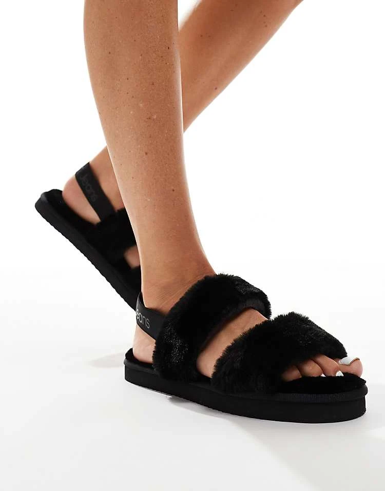 Calvin Klein Jeans Fur Strap Slippers In Black For Women Triple Black 1 Calvin Klein Jeans Fur Strap Slippers In Black For Women Triple Black