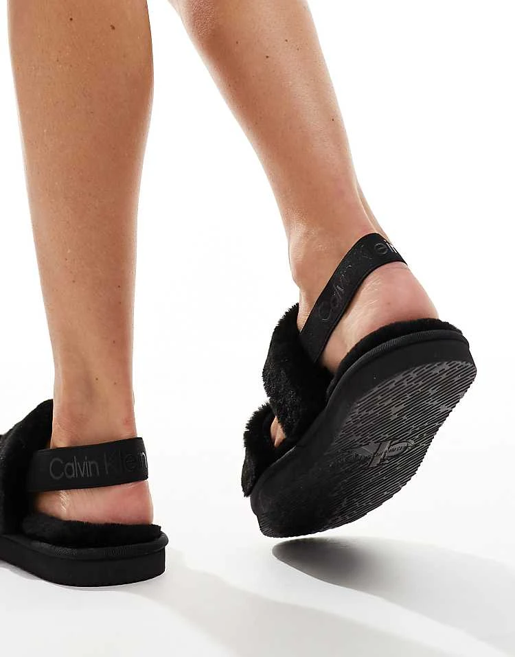 Calvin Klein Jeans Fur Strap Slippers In Black For Women Triple Black 4 Calvin Klein Jeans Fur Strap Slippers In Black For Women Triple Black - Image 4