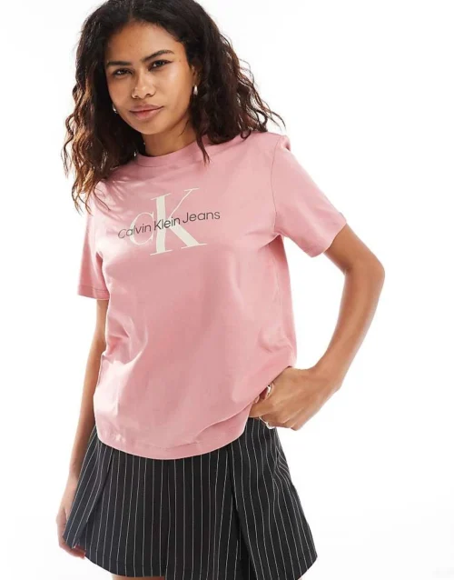 Calvin Klein Jeans Monogram Tee In Pink For Women