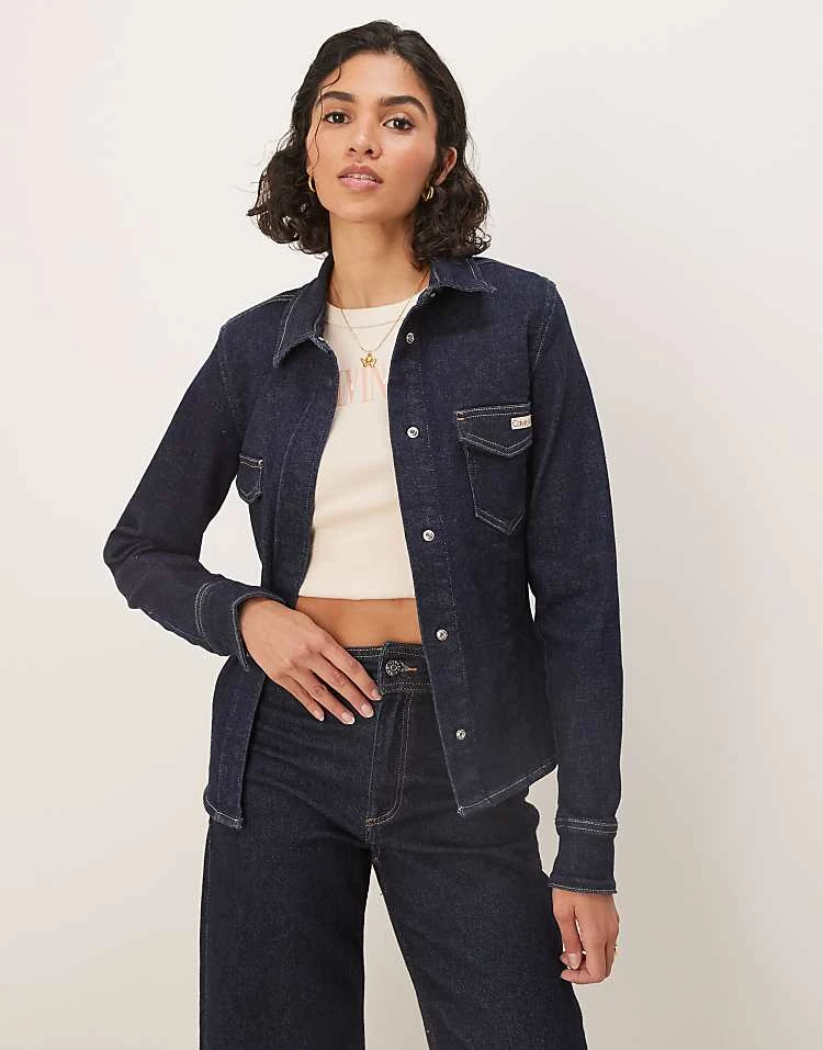 Calvin Klein Jeans Structured Denim Top In Dark Wash For Women Denim Dark 1 Calvin Klein Jeans Structured Denim Top In Dark Wash For Women Denim Dark