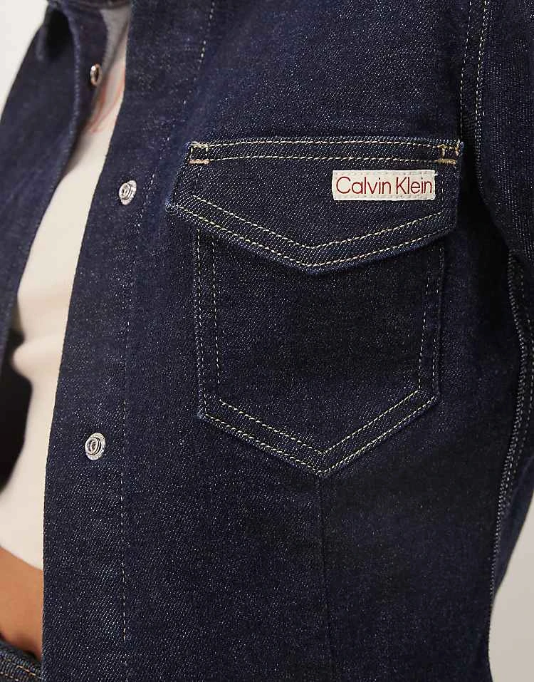 Calvin Klein Jeans Structured Denim Top In Dark Wash For Women Denim Dark 2 Calvin Klein Jeans Structured Denim Top In Dark Wash For Women Denim Dark - Image 2