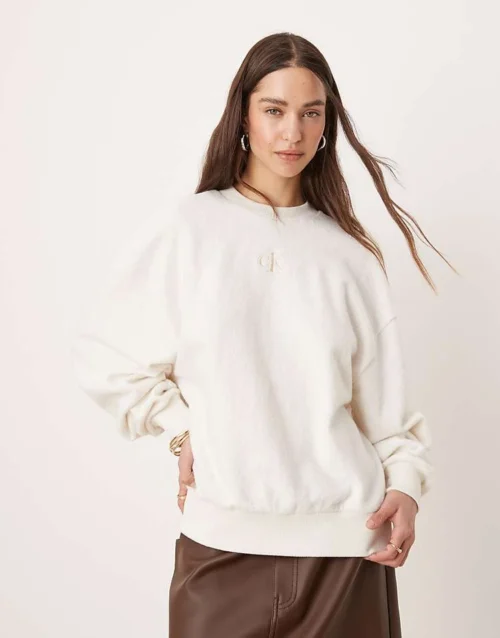 Calvin Klein Jeans Cosy Sweatshirt In Off White - ASOS Exclusive For Women Ivory