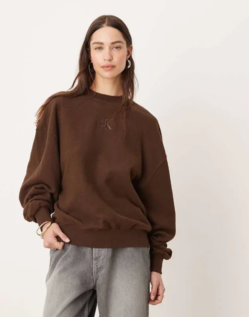 Calvin Klein Jeans Cosy Sweatshirt In Dark Brown - ASOS Exclusive For Women Antique Brown