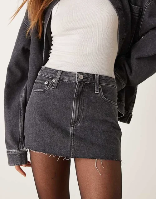 Calvin Klein Jeans Raw Hem Denim Mini Skirt On Washed Grey - ASOS Exclusive For Women Denim Grey
