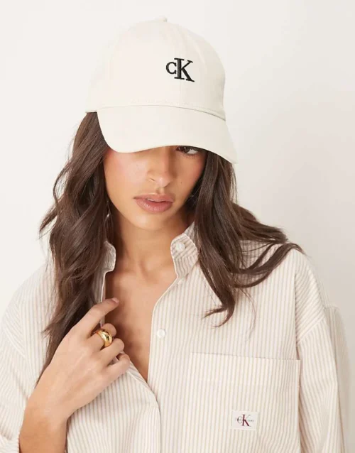 Calvin Klein Jeans Monogram Logo Cap In Off White For Women Bone White