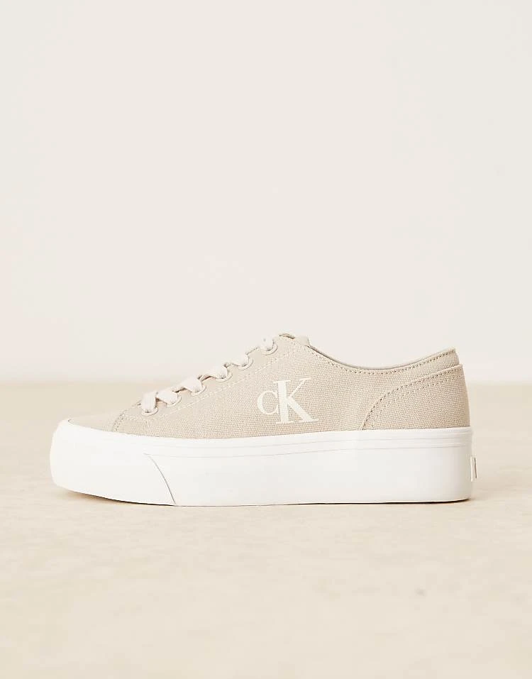 Calvin Klein Jeans Vulc Flatform Canvas Trainers In Beige For Women Eggshell/creamy Wh 2 Calvin Klein Jeans Vulc Flatform Canvas Trainers In Beige For Women Eggshell/creamy Wh - Image 2