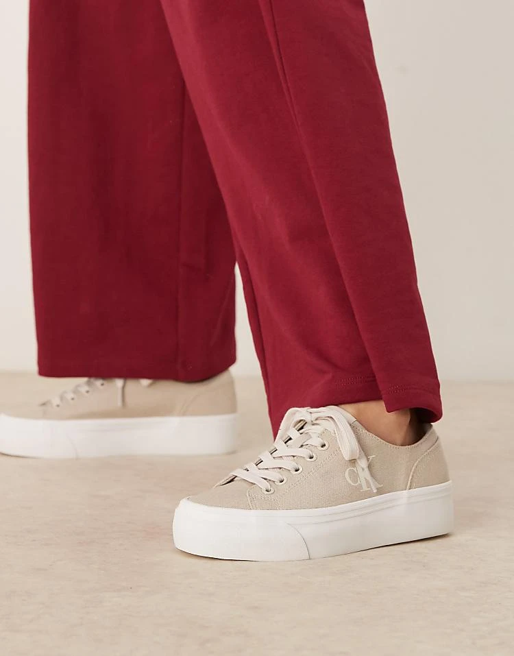 Calvin Klein Jeans Vulc Flatform Canvas Trainers In Beige For Women Eggshell/creamy Wh 3 Calvin Klein Jeans Vulc Flatform Canvas Trainers In Beige For Women Eggshell/creamy Wh - Image 3