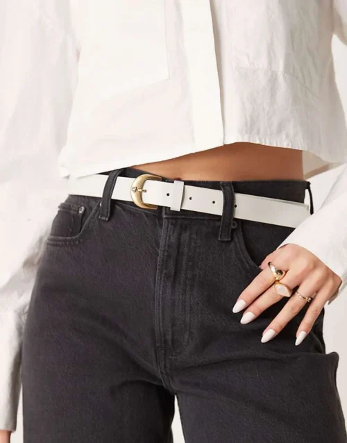 Calvin Klein Jeans Gold Buckle Belt In Cream For Women Cream/gold