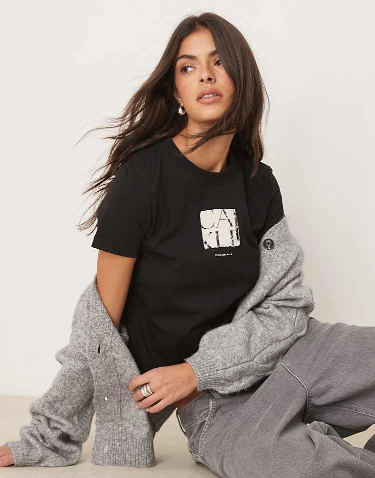 Calvin Klein Jeans Box Graphic T-shirt In Black For Women Ck Black 1 Calvin Klein Jeans Box Graphic T-shirt In Black For Women Ck Black