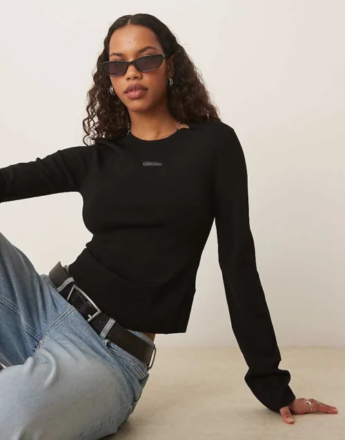 Calvin Klein Jeans Slim Stretch Knit Jumper In Ck Black For Women