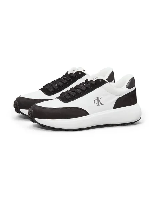 Calvin Klein Jeans Leather Trainers In Bright White/black For Women