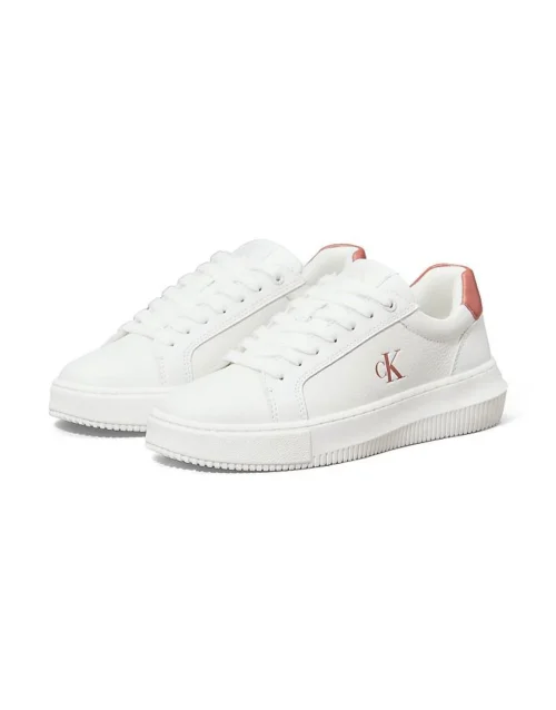 Calvin Klein Jeans Leather Trainers In Bright White/aragon For Women