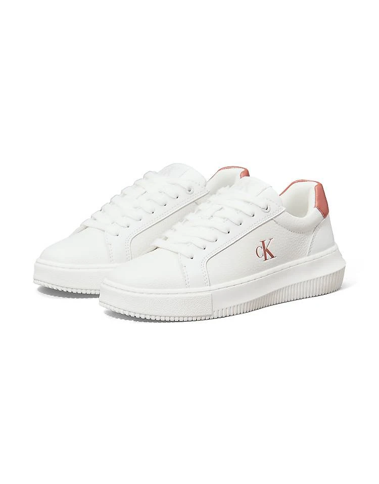 Calvin Klein Jeans Leather Trainers In Bright White/aragon For Women 1 Calvin Klein Jeans Leather Trainers In Bright White/aragon For Women
